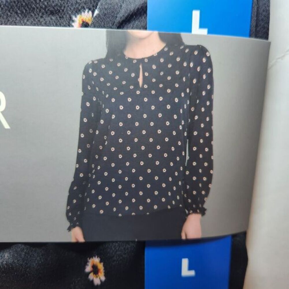 Ted Baker Long‎ Sleeve Top With Keyhole, Flower Print - Black, Large